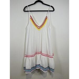 9seed White Cotton Resort Dress with Colorful Rickrack Trim, One Size